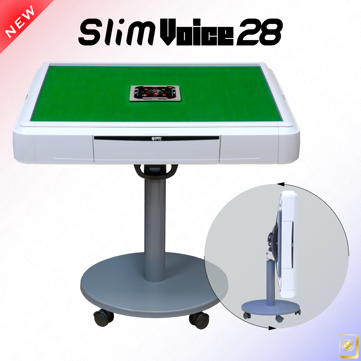 家庭用全自動麻雀「アルバンスリムヴォイス２８ / Alban Slim Voice 28」ホワイト【折りたたみ・移動式脚タイプ】