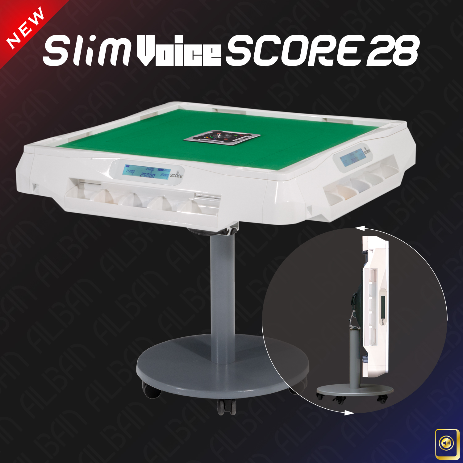 点数表示＆音声機能付家庭用全自動麻雀「アルバンスリムヴォイススコア２８ / Alban Slim Voice SCORE 28」ホワイト【折りたたみ・移動式脚タイプ】
