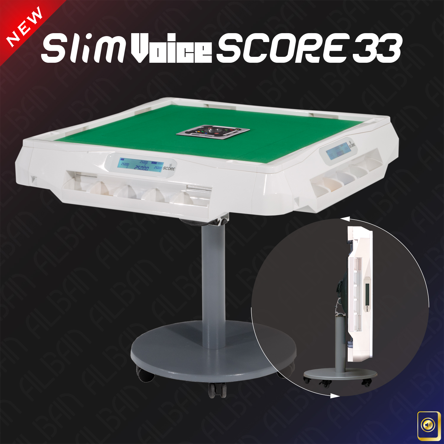 点数表示＆音声機能付家庭用全自動麻雀「アルバンスリムヴォイススコア３３ / Alban Slim Voice SCORE 33」ホワイト【折りたたみ・移動式脚タイプ】